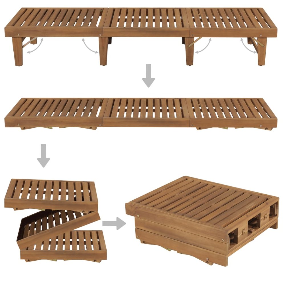 Sun Lounger Cream & Natural Wood Solid Acacia wood 78.7 in length - vidaXL