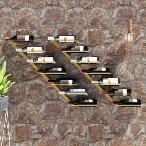 Wall-mounted Wine Rack for 7 Bottles 2 pcs Gold Metal - vidaXL
