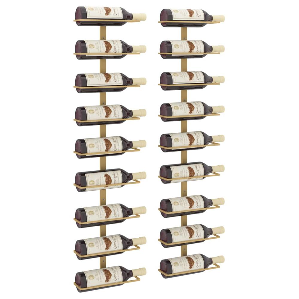 Wall-mounted Wine Rack for 9 Bottles 2 pcs Gold Iron - vidaXL