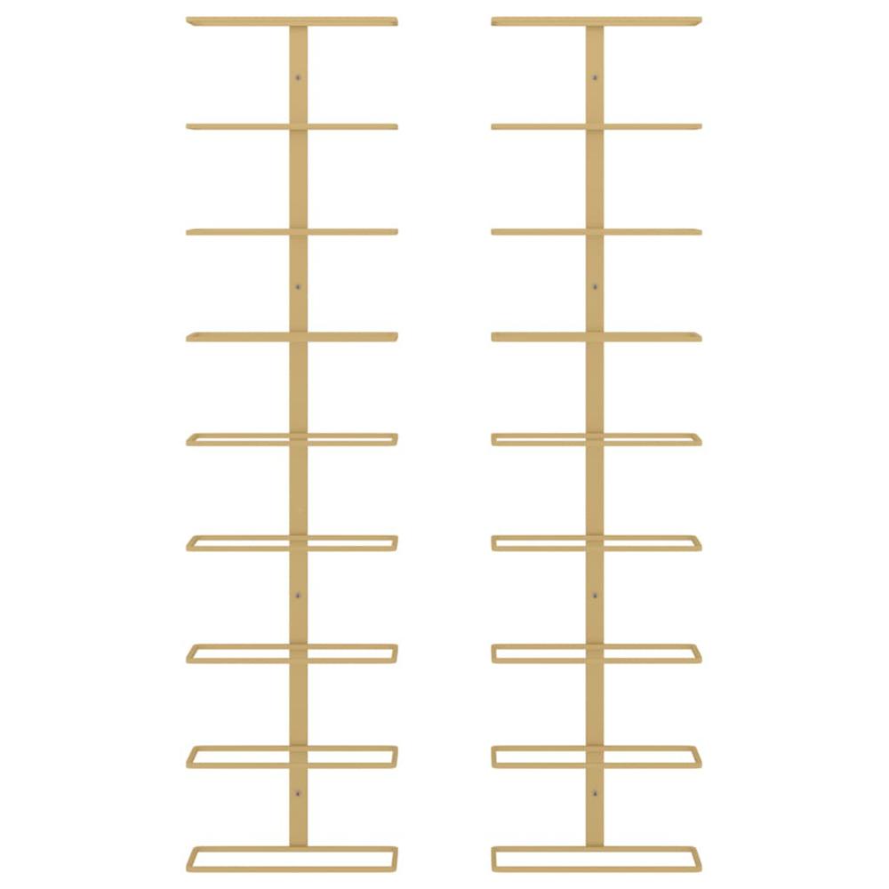 Wall-mounted Wine Rack for 9 Bottles 2 pcs Gold Iron - vidaXL