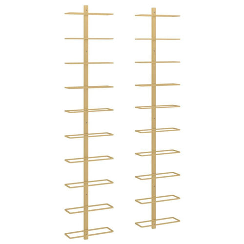 Wall-mounted Wine Rack for 10 Bottles 2 pcs Gold Metal - vidaXL