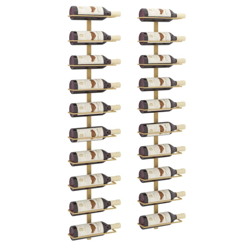Wall-mounted Wine Rack for 10 Bottles 2 pcs Gold Metal - vidaXL