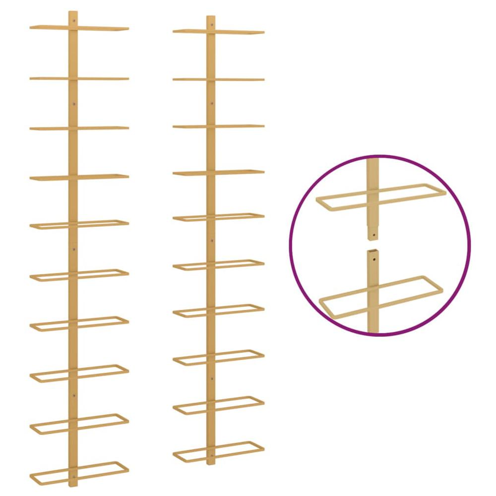 Wall-mounted Wine Rack for 10 Bottles 2 pcs Gold Metal - vidaXL