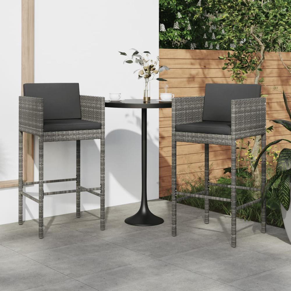 vidaXL Bar Stools 2 pcs with Cushions Gray Poly Rattan