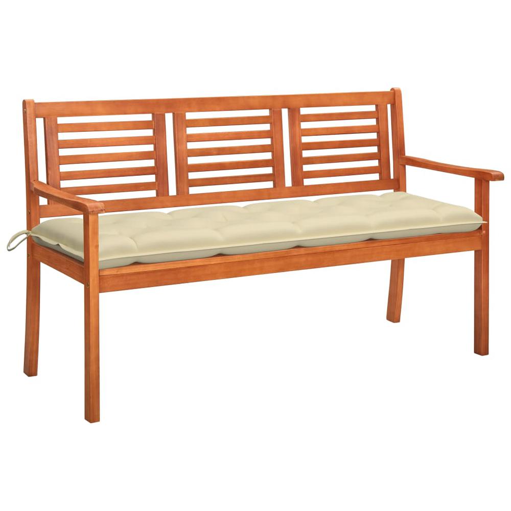 vidaXL 3-Seater Patio Bench with Cushion 59.1'' Solid Eucalyptus Wood, 3061013