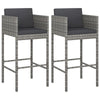 vidaXL Bar Stools 2 pcs with Cushions Gray Poly Rattan