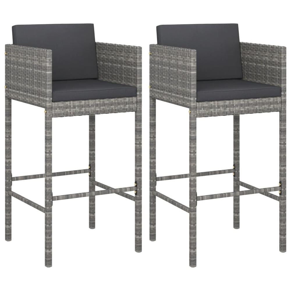 vidaXL Bar Stools 2 pcs with Cushions Gray Poly Rattan