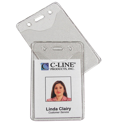 Heavy Duty Badge Holders, Vinyl, Vertical, 2 3/8 x 3 3/8, 100/BX - C-Line