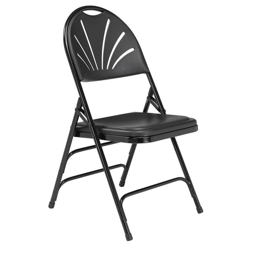 NPS® 1100 Series Deluxe Fan Back With Triple Brace Double Hinge Folding Chair, Black (Pack of 4) - National Public Seating
