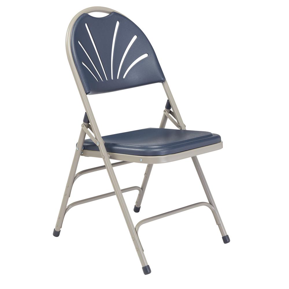 NPS® 1100 Series Deluxe Fan Back With Triple Brace Double Hinge Folding Chair, Dark Blue (Pack of 4) - National Public Seating