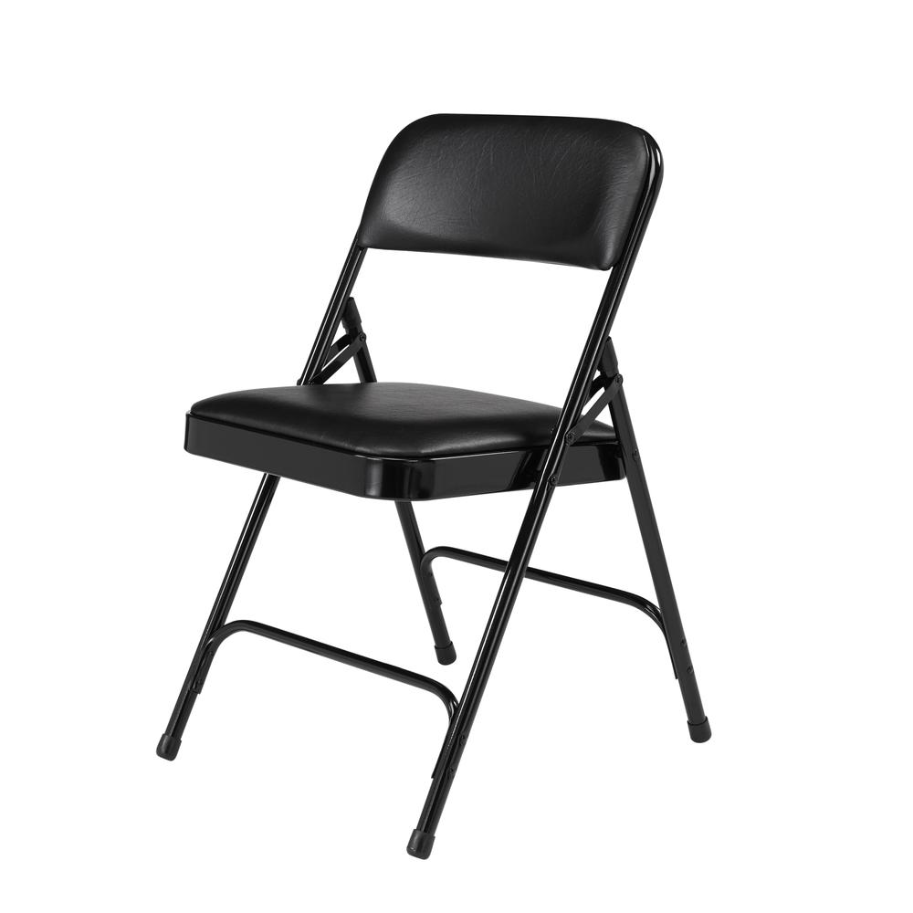 NPS® 1200 Series Premium Vinyl Upholstered Double Hinge Folding Chair, Caviar Black (Pack of 4) - National Public Seating