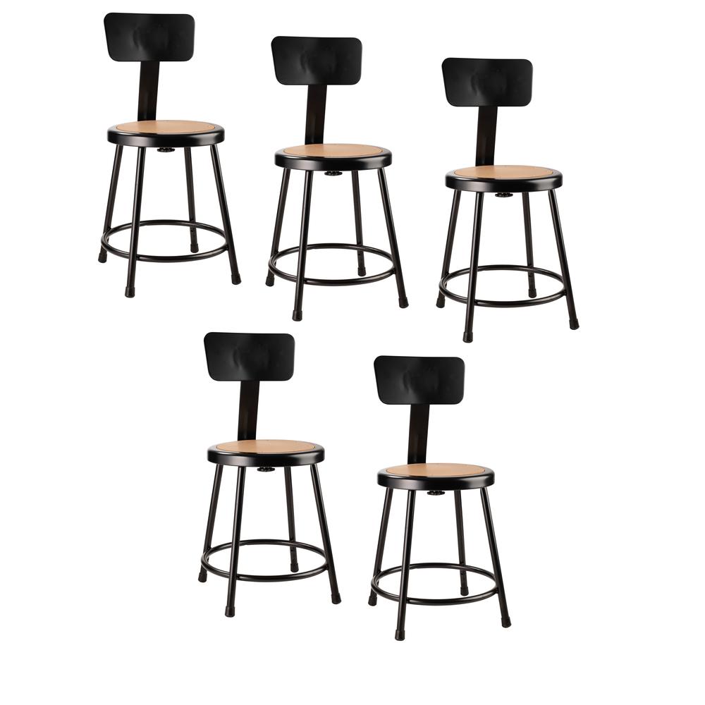 NPS® 18''Heavy Duty Steel Stool With Backrest, Black - National Public Seating