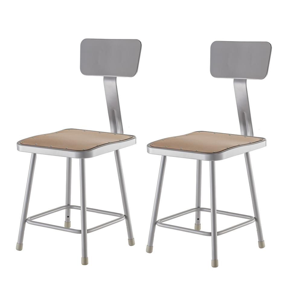 (2 Pack) NPS® 18'' Heavy Duty Square Seat Steel Stool With Backrest, Grey - National Public Seating