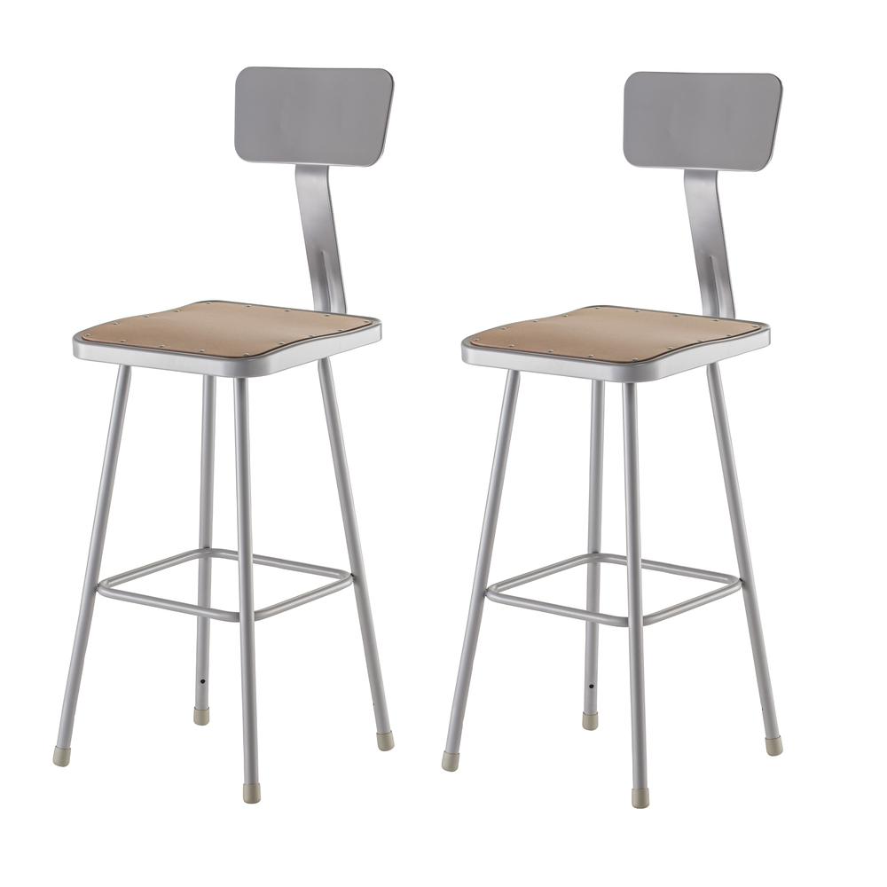 NPS® 30'' Heavy Duty Square Seat Steel Stool With Backrest, Grey - National Public Seating