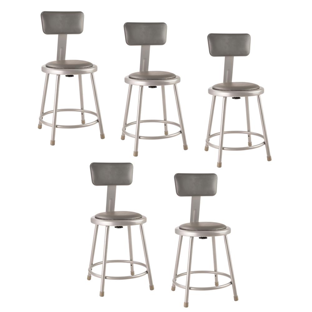 (5 Pack) NPS® 18''Heavy Duty Vinyl Padded Steel Stool With Backrest, Grey - National Public Seating