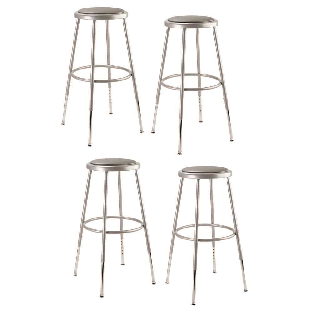 (4 Pack) NPS® 25''-33'' Height Adjustable Heavy Duty Vinyl Padded Steel Stool, Grey - National Public Seating