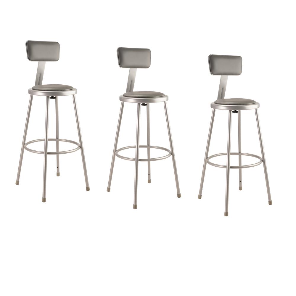 NPS® 30''Heavy Duty Vinyl Padded Steel Stool With Backrest, Grey - National Public Seating