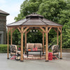 13 ft. x 13 ft. Cedar Framed Octagon Gazebo with Brown Steel 2-tier Hardtop Roof - Sunjoy