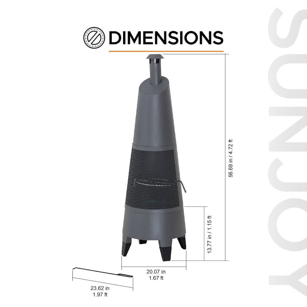 57 in. 2-in-1 Metal Outdoor Chiminea Fire Pit & Fireplace, Removable Grill Grate - Sunjoy