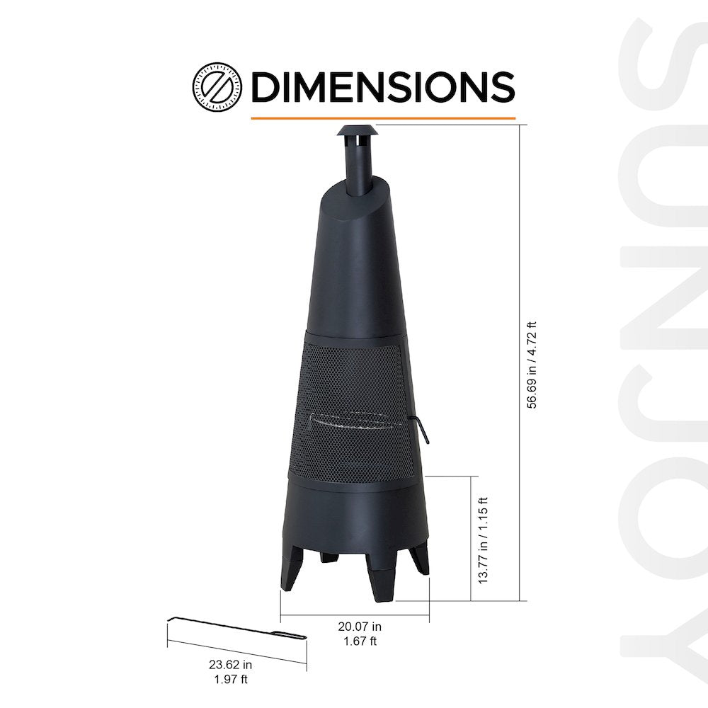57 in. 2-in-1 Metal Outdoor Chiminea Fire Pit & Fireplace, Removable Grill Grate - Sunjoy