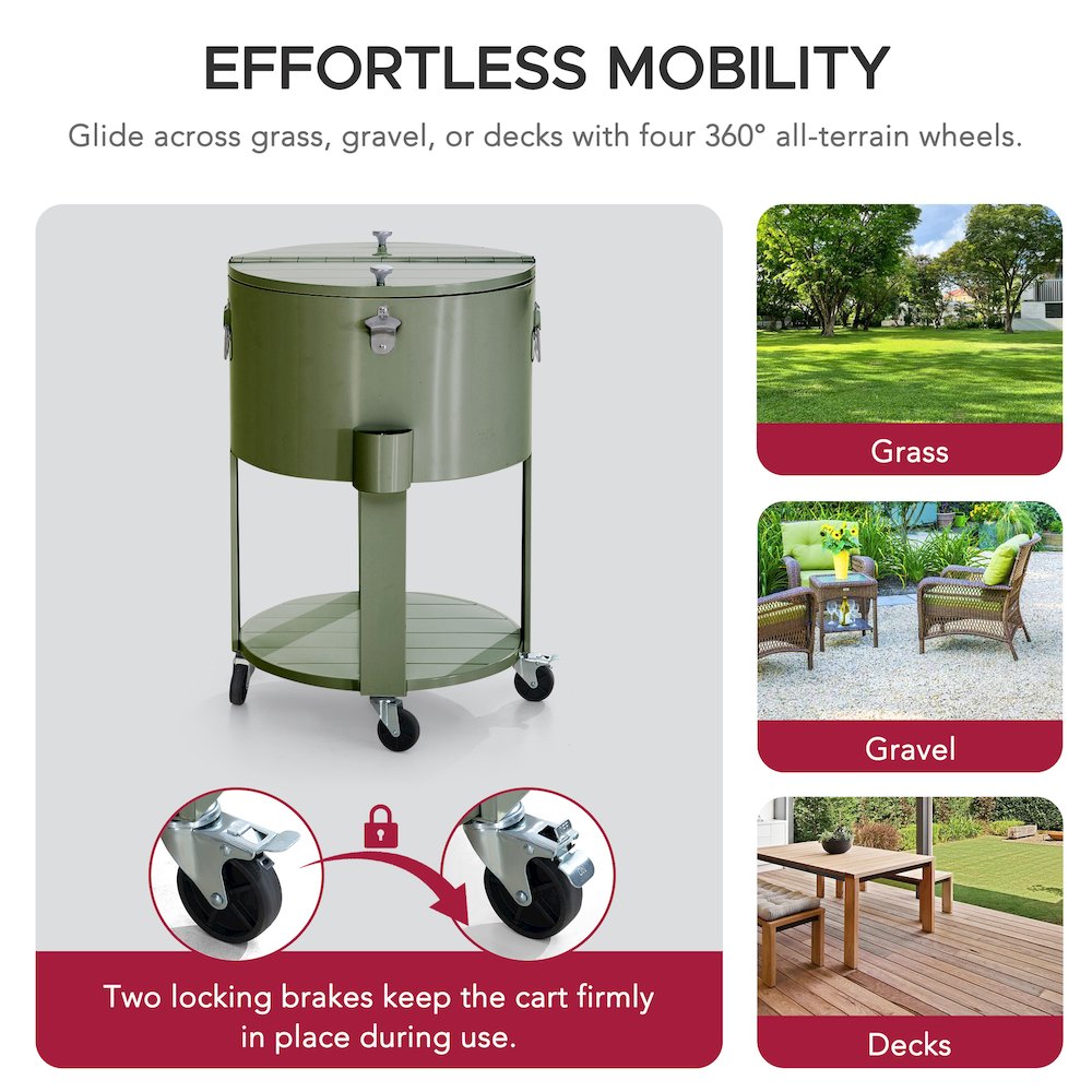 60 Quart Rolling Ice Chest Cooler Cart, Portable Patio Party Bar - Sunjoy