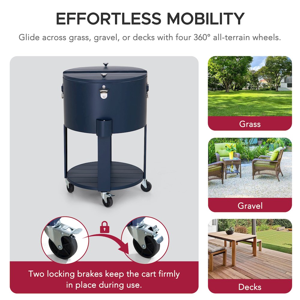 60 Quart Rolling Ice Chest Cooler Cart, Portable Patio Party Bar - Sunjoy