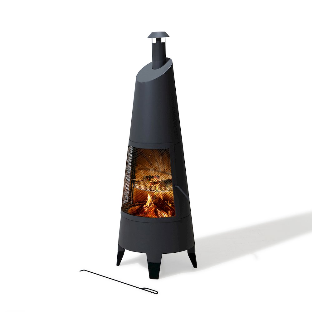 57 in. 2-in-1 Metal Outdoor Chiminea Fire Pit & Fireplace, Removable Grill Grate - Sunjoy