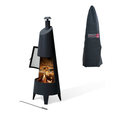 57 in. 2-in-1 Metal Outdoor Chiminea Fire Pit & Fireplace, Removable Grill Grate - Sunjoy