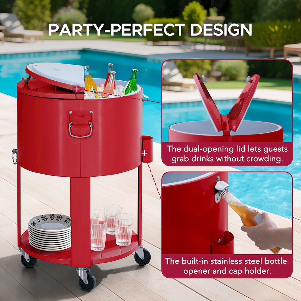 60 Quart Rolling Ice Chest Cooler Cart, Portable Patio Party Bar - Sunjoy