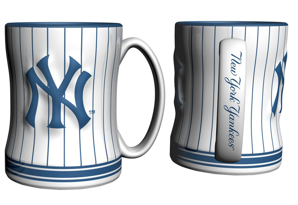 New York Yankees Coffee Mug 14oz Sculpted Relief Pinstripes Team Color - Logo Brands