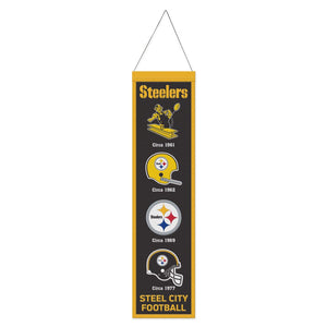 Pittsburgh Steelers Banner Wool 8x32 Heritage Evolution Design - WinCraft