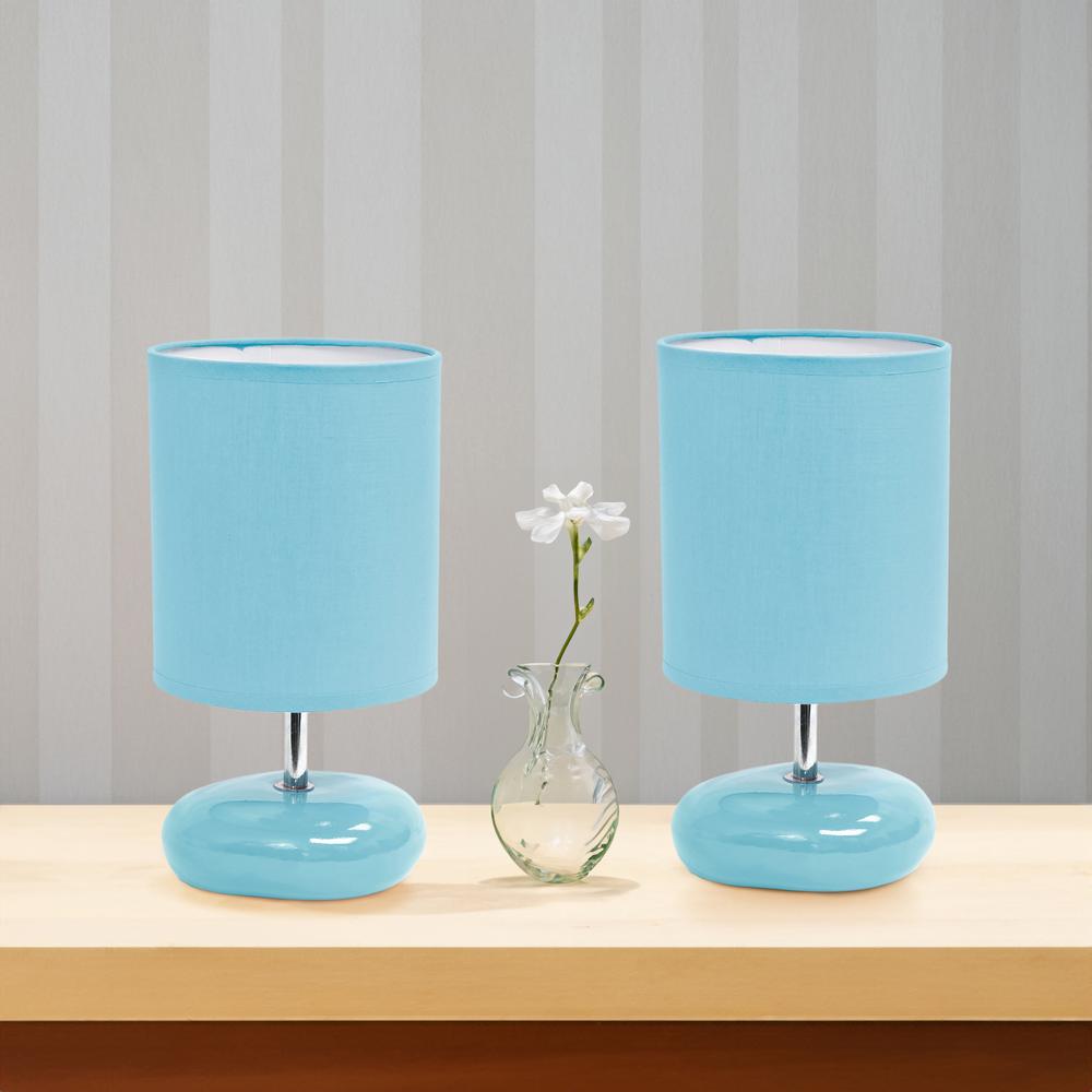 10.24'' Traditional Mini Round Rock Table Lamp 2 Pack Set, Blue - Creekwood Home