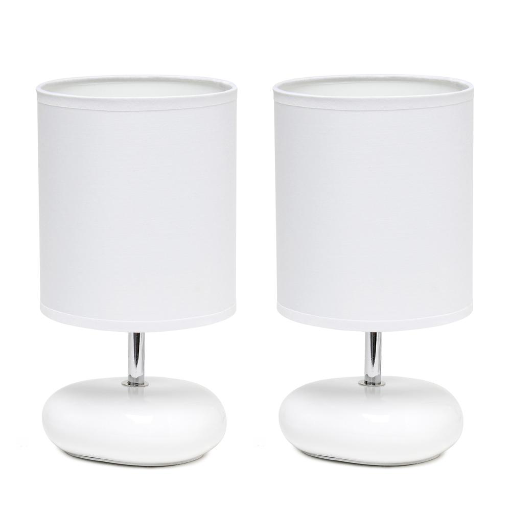 10.24'' Traditional Mini Round Rock Table Lamp 2 Pack Set, White - Creekwood Home