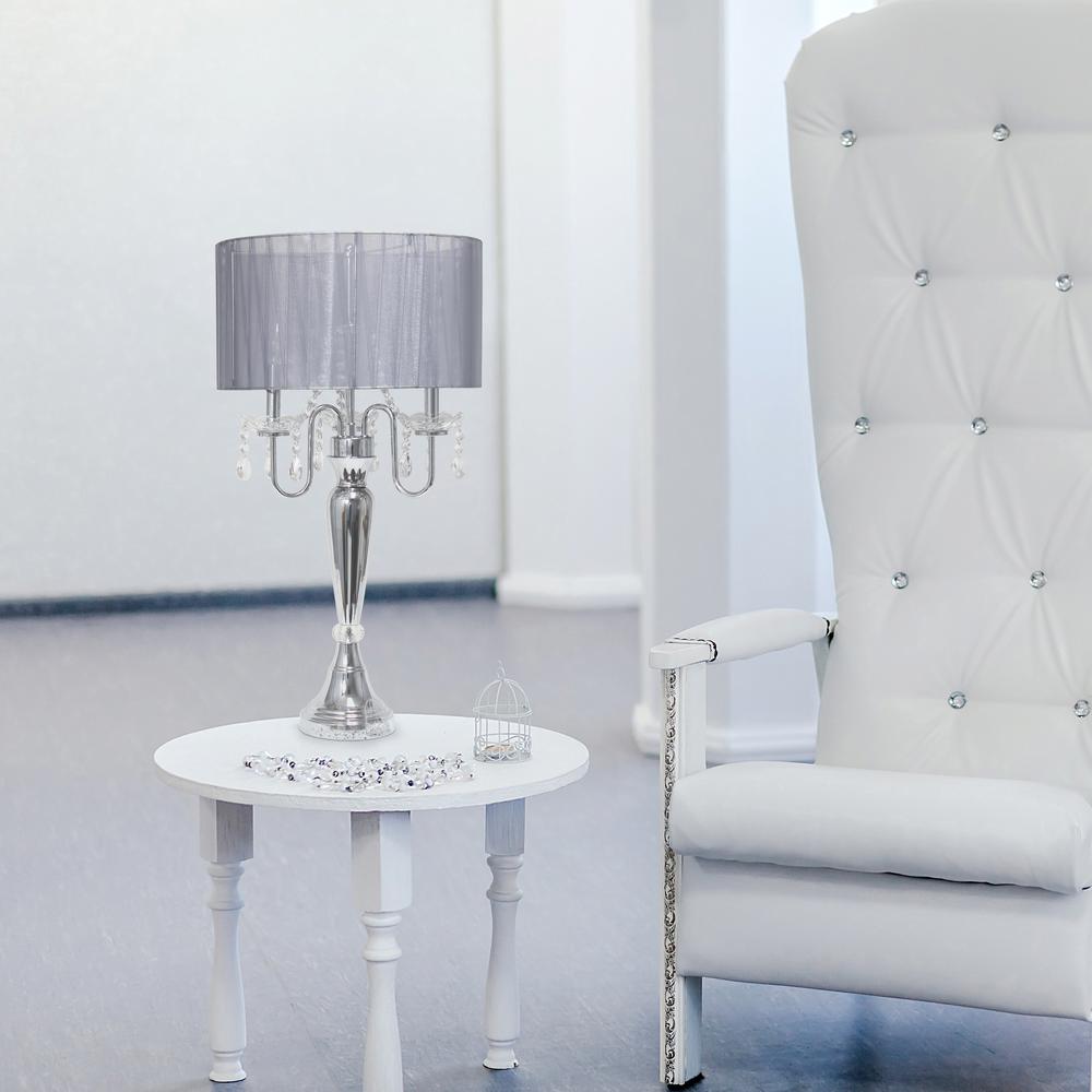 31'' Chrome Cascading Crystal Table Lamp, Gray Shade - Lalia Home