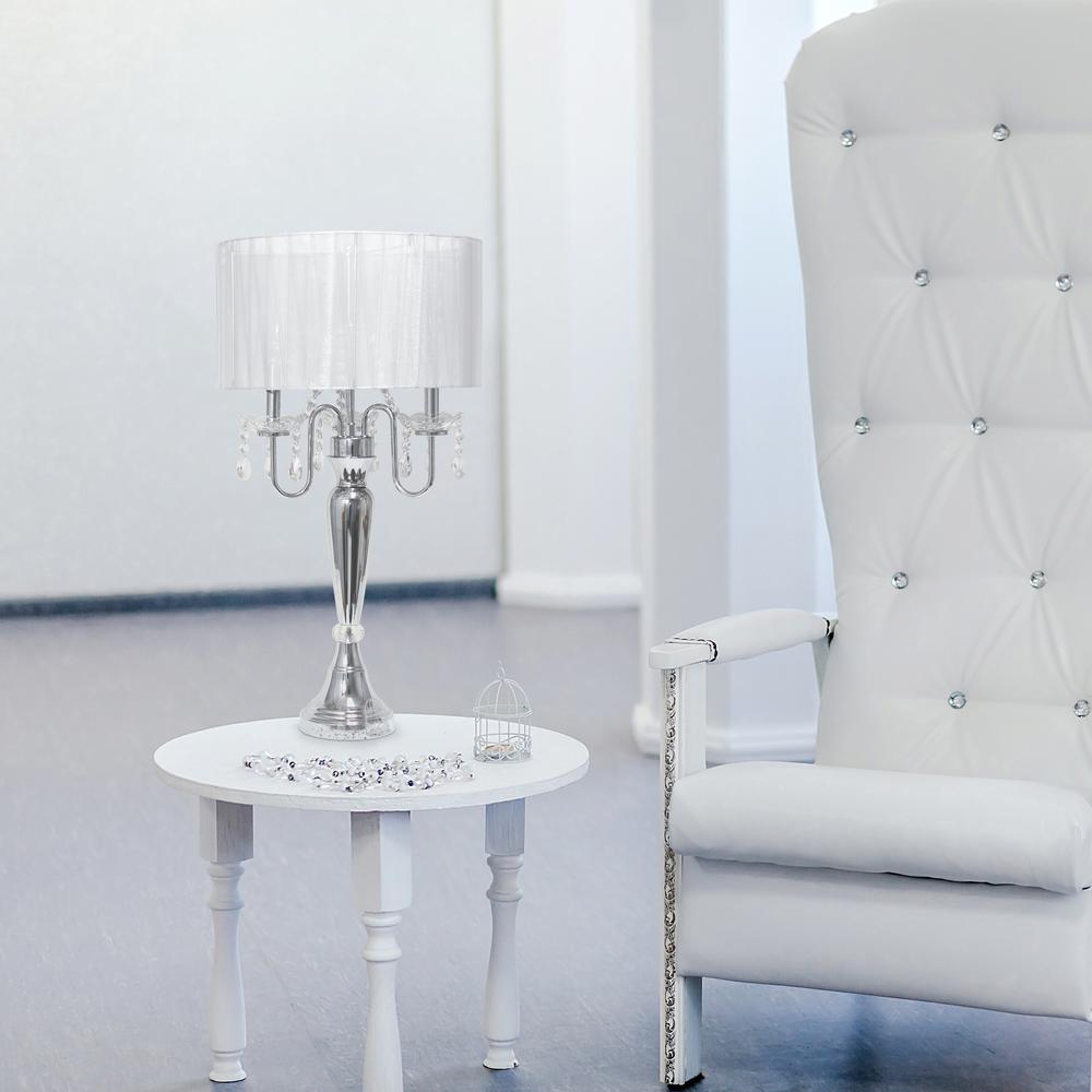 31'' Chrome Cascading Crystal Table Lamp, White Shade - Lalia Home