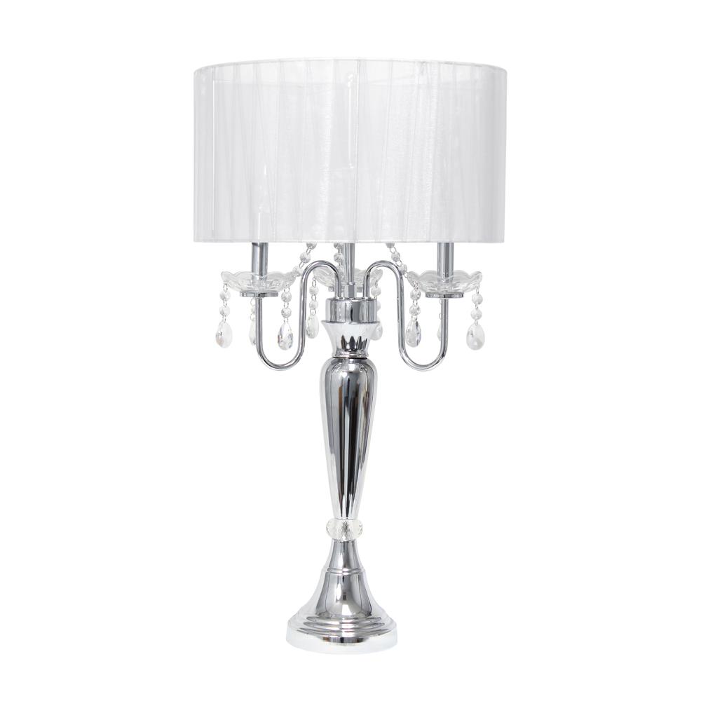 31'' Chrome Cascading Crystal Table Lamp, White Shade - Lalia Home
