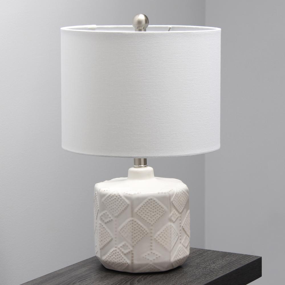 19'' Floral Textured Ceramic Bedside Table Desk Lamp with White Fabric, Off White - Elegant Designs