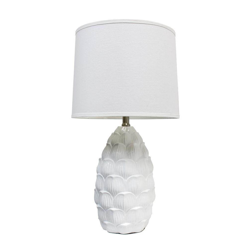 Resin Table Lamp with Fabric Shade, White - Elegant Designs