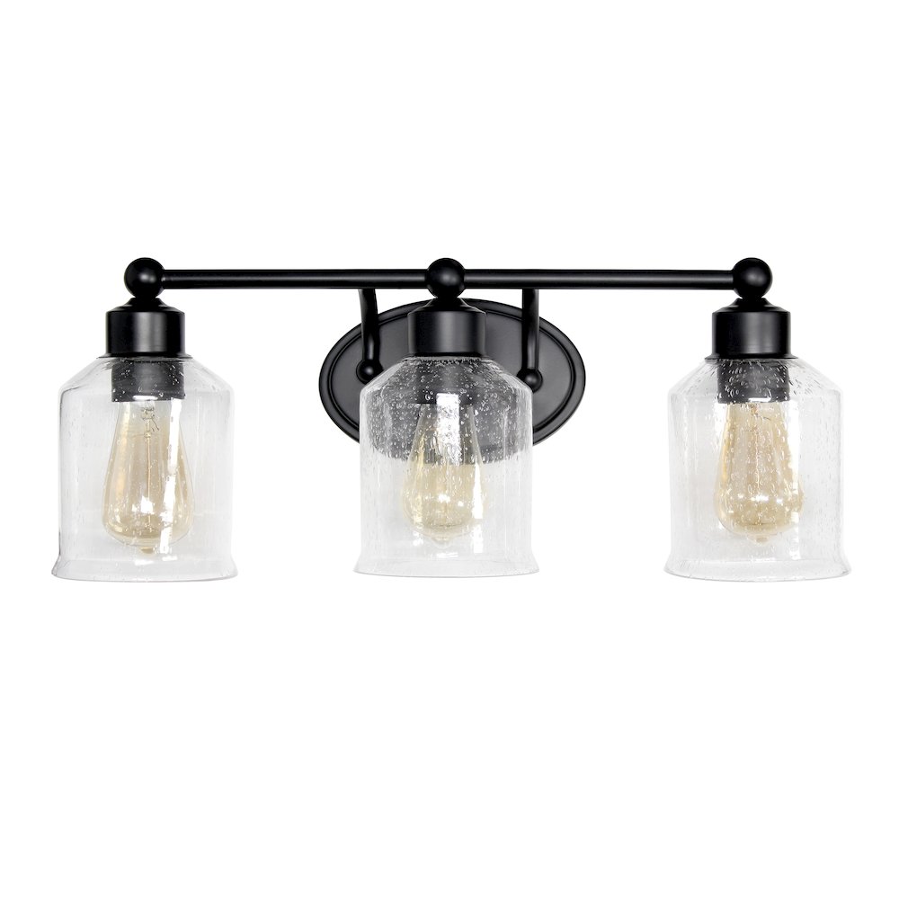 22'' 3 Light Wall Mounted Vanity Fixture with Clear Speckled Glass Shades, Black - Elegant Designs