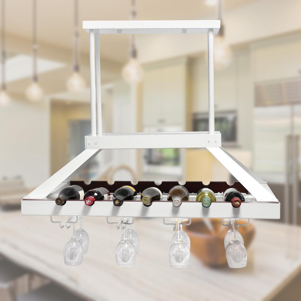 2 Light LED Overhead Wine Rack, White - Elegant Designs