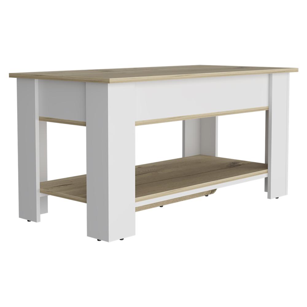 DEPOT E-SHOP Saturn Storage Table, One Flexible Table Shelf, Four Legs, Low Shelf, Internal Storage-Light Oak/White, For Bedroom - Depot E-Shop