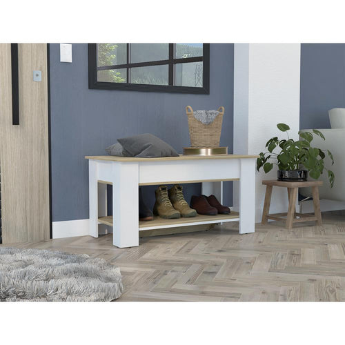 DEPOT E-SHOP Saturn Storage Table, One Flexible Table Shelf, Four Legs, Low Shelf, Internal Storage-Light Oak/White, For Bedroom - Depot E-Shop