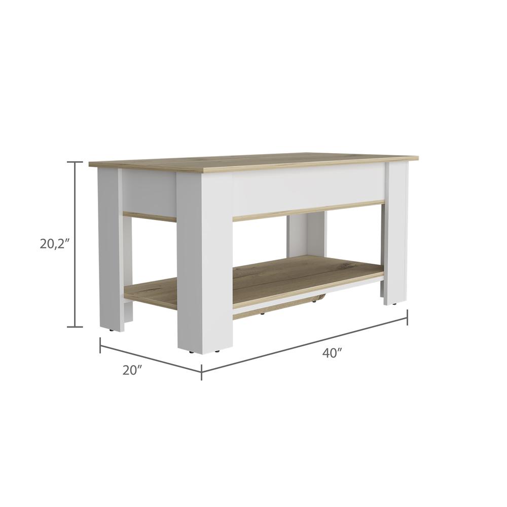 DEPOT E-SHOP Saturn Storage Table, One Flexible Table Shelf, Four Legs, Low Shelf, Internal Storage-Light Oak/White, For Bedroom - Depot E-Shop