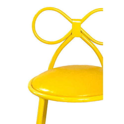 Set Of 1 Metal Kids Bow Chair With Yellow Vinyl Seat Cushion - CSP