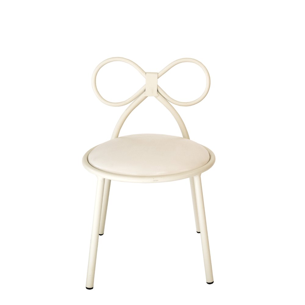 Set Of 1 Metal Kids Bow Chair With White Vinyl Seat Cushion - CSP