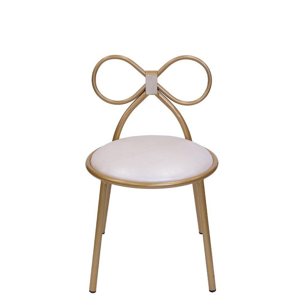Set Of 4 Metal Kids Bow Chair With Gold Vinyl Seat Cushion - CSP