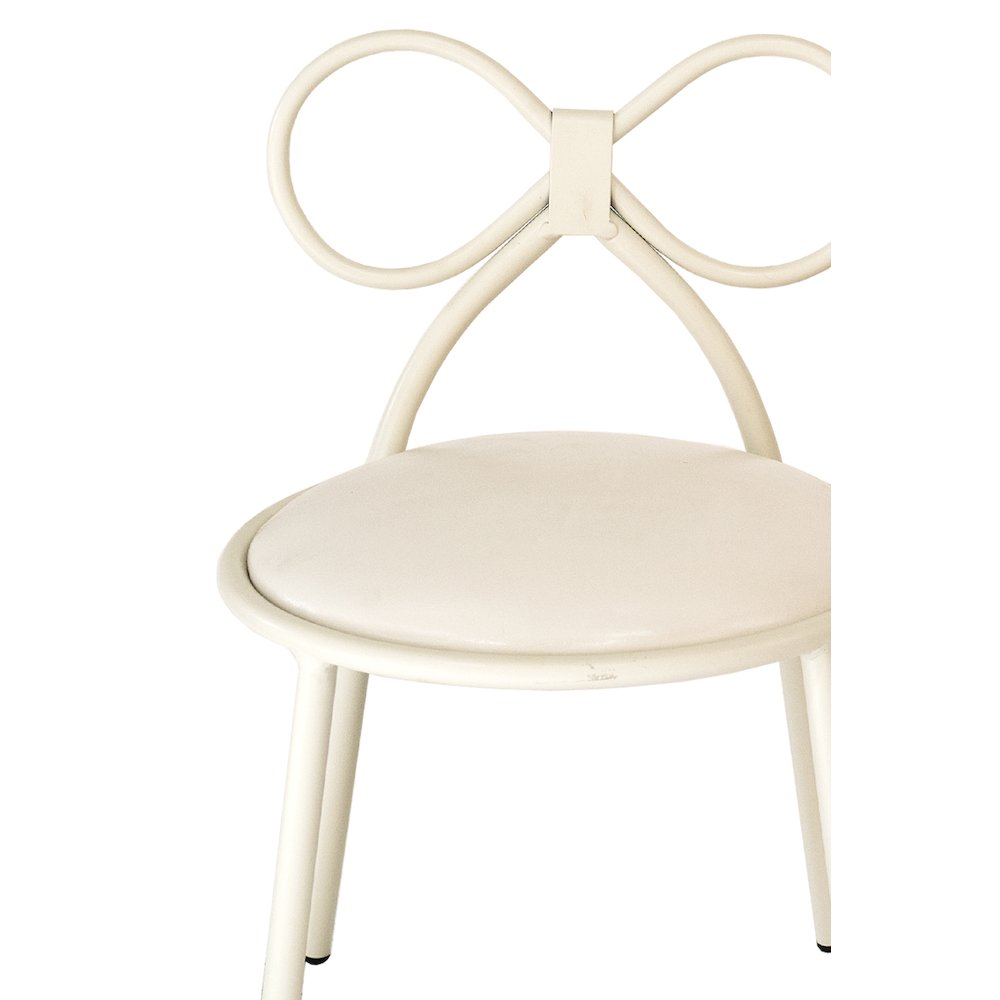 Set Of 4 Metal Kids Bow Chair With White Vinyl Seat Cushion - CSP