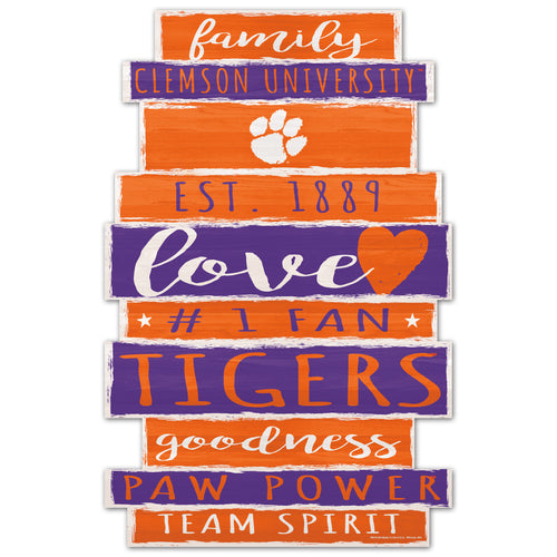 Clemson Tigers Sign 11x17 Wood Family Word - WinCraft