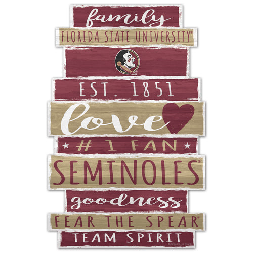 Florida State Seminoles Sign 11x17 Wood Family Word - WinCraft