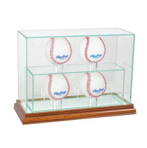 4 Upright Baseball Display Case with Walnut Moulding